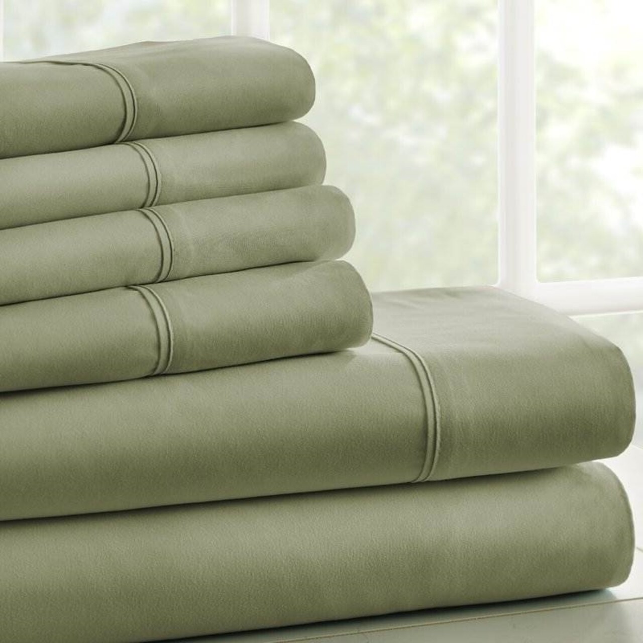 Sage Microfiber Double Brushed Ultra Soft Wrinkle Resistant Bedding Sheet Set with Deep Pockets